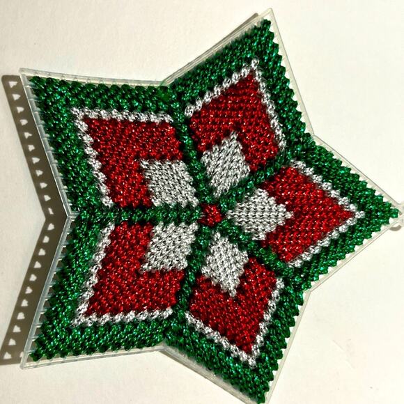 Vintage Cross stitch beaded Christmas ornaments: set of 10 - Picture 3 of 6